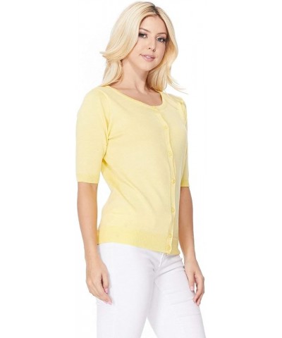 Women's Knit Cardigan Sweater – Short Half Sleeve Crewneck Basic Classic Casual Button Down Soft Lightweight Top Yellow $11.9...