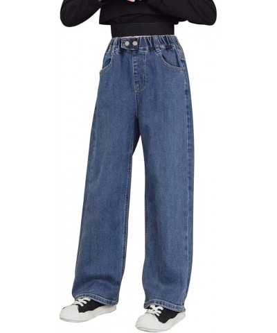 Girls Women's Casual Wide Leg Jeans, 4-14 Years S-XL Blue With Button $15.12 Jeans