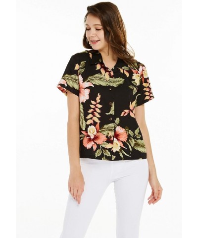 Women's Hawaiian Aloha Shirt in Rafelsia Rafelsia Black $20.21 Blouses