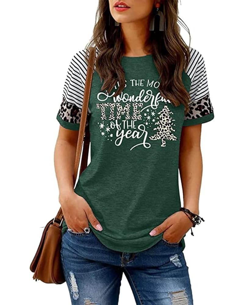 Womens It's The Most Wonderful Time of The Year Christmas Shirts Plaid Leopard Tree Merry Christmas Shirts Green-4 $9.87 T-Sh...