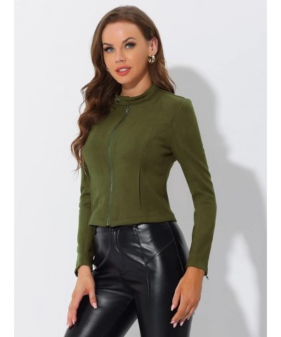 Women's Faux Suede Jacket Stand Collar Zip Up Long Sleeve Motorcycle Biker Coat Army Green $22.20 Coats