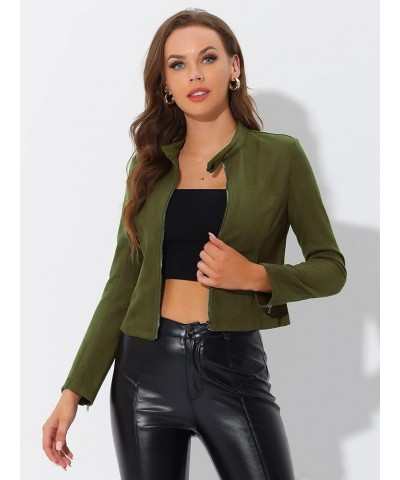 Women's Faux Suede Jacket Stand Collar Zip Up Long Sleeve Motorcycle Biker Coat Army Green $22.20 Coats