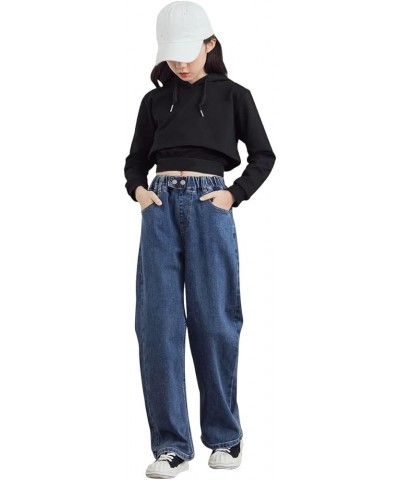 Girls Women's Casual Wide Leg Jeans, 4-14 Years S-XL Blue With Button $15.12 Jeans