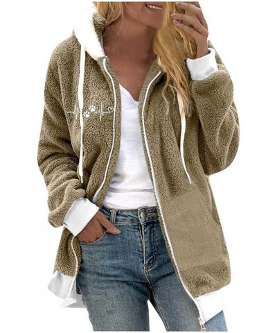 Fleece Coat for Women Color Block Jacket Zip Up Coat Faux Fur Jacket Hooded Warm Coat Winter Casual Jackets 43-khaki $9.50 Ja...