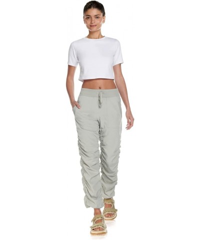 Women’s Woven Pant with Ribbed Waistband Front Pockets Adjustable Drawstr Grey $20.25 Activewear