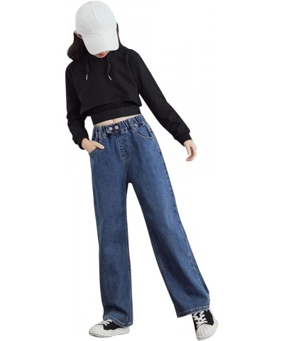 Girls Women's Casual Wide Leg Jeans, 4-14 Years S-XL Blue With Button $15.12 Jeans