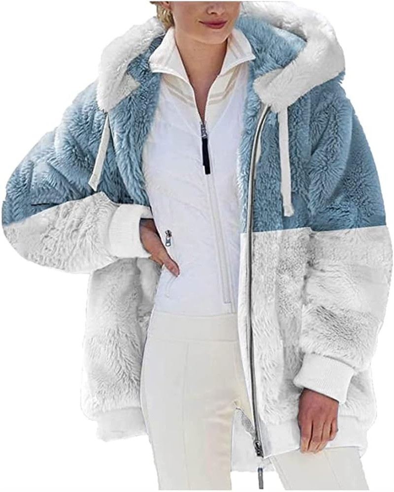 Winter Coats for Women,Casual Plus Size Fleece Jacket Loose Warm Outdoor Sherpa Lined Thick Coat Outwear Zip Up Hoodies Blue ...