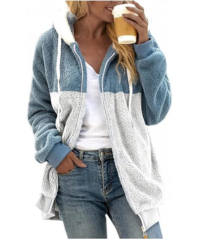 Winter Coats for Women,Casual Plus Size Fleece Jacket Loose Warm Outdoor Sherpa Lined Thick Coat Outwear Zip Up Hoodies Blue ...