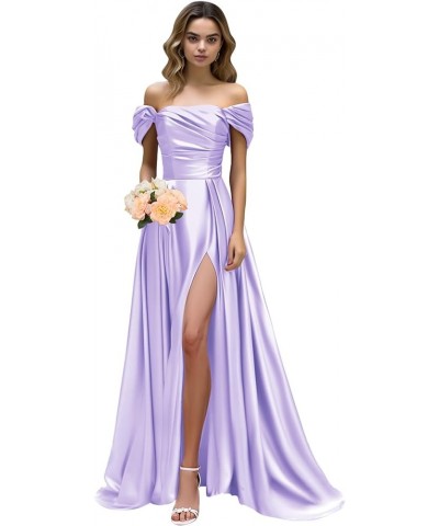 Off The Shoulder Prom Dress for Teens 2024 Ball Gown with Slit Evening Dress Lilac $39.74 Dresses