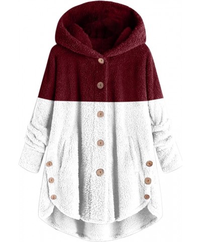 Sherpa Jackets for Women Winter Warm Fleece Jacket Button down Hoodies Jacket Irregular Long Coat Hooded G01-wine-1119 $4.84 ...