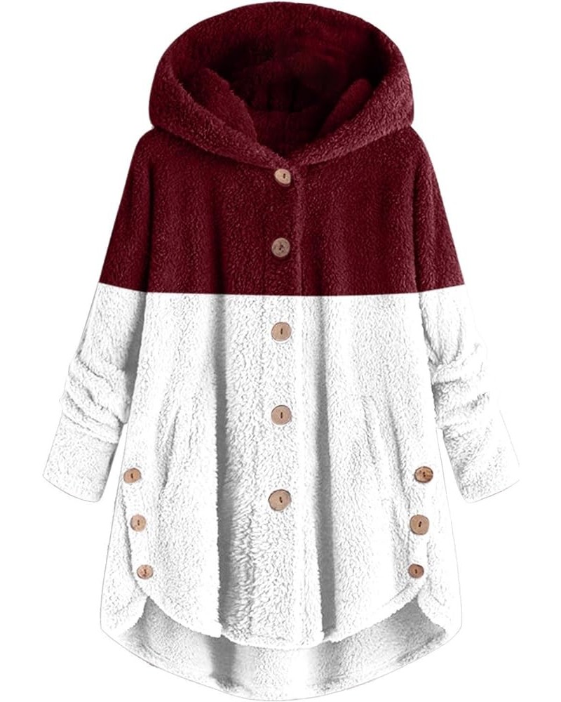 Sherpa Jackets for Women Winter Warm Fleece Jacket Button down Hoodies Jacket Irregular Long Coat Hooded G01-wine-1119 $4.84 ...