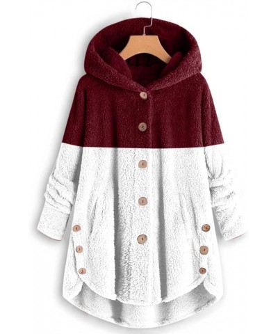 Sherpa Jackets for Women Winter Warm Fleece Jacket Button down Hoodies Jacket Irregular Long Coat Hooded G01-wine-1119 $4.84 ...