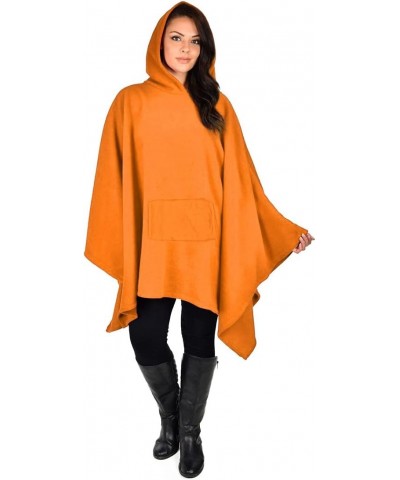 Cozy Comfort Elevated: Ultra Soft Polar Fleece Poncho in Vibrant Orange - Warm Pullover with Hood, Muff Pocket, Polyester Fle...