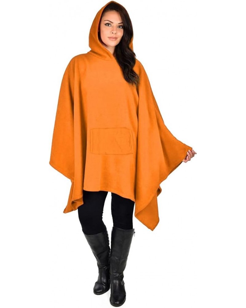 Cozy Comfort Elevated: Ultra Soft Polar Fleece Poncho in Vibrant Orange - Warm Pullover with Hood, Muff Pocket, Polyester Fle...