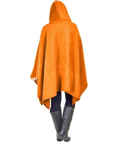 Cozy Comfort Elevated: Ultra Soft Polar Fleece Poncho in Vibrant Orange - Warm Pullover with Hood, Muff Pocket, Polyester Fle...