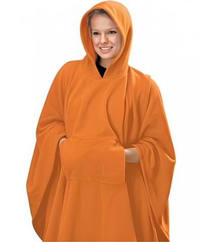 Cozy Comfort Elevated: Ultra Soft Polar Fleece Poncho in Vibrant Orange - Warm Pullover with Hood, Muff Pocket, Polyester Fle...