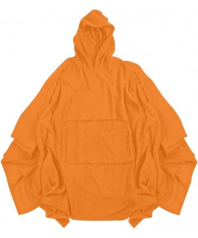 Cozy Comfort Elevated: Ultra Soft Polar Fleece Poncho in Vibrant Orange - Warm Pullover with Hood, Muff Pocket, Polyester Fle...