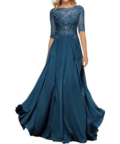 Half Sleeve Chiffon Mother of The Bride Dresses Long Boat Neck Appliques A Line Wedding Formal Dresses Teal $36.26 Dresses