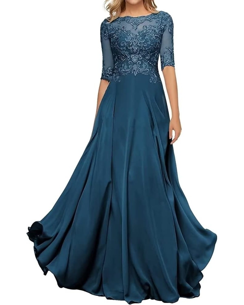 Half Sleeve Chiffon Mother of The Bride Dresses Long Boat Neck Appliques A Line Wedding Formal Dresses Teal $36.26 Dresses