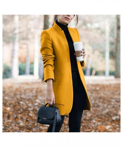 Winter Coats For Women, Womens Stand Collar Single Breasted Pea Coat Winter Wool Blend Over Coats Long Jackets Yellow $7.66 C...