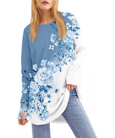 Tunic Tops Women's Casual Long Sleeve Tops Crew Neck Round Hem Loose T-Shirts Tunic Tops with Thumb Holes 05-light Blue $8.01...