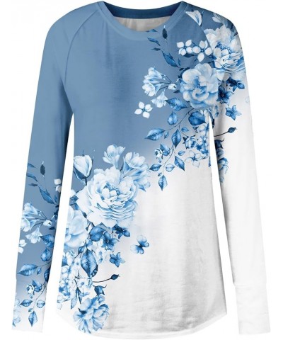 Tunic Tops Women's Casual Long Sleeve Tops Crew Neck Round Hem Loose T-Shirts Tunic Tops with Thumb Holes 05-light Blue $8.01...