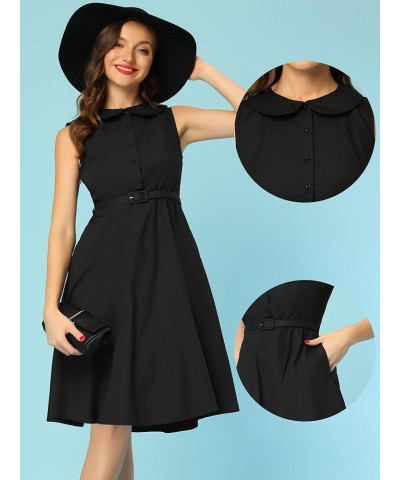 Peter Pan Collar Vintage Retro Dresses for Women's Doll Collar Sleeveless Cotton a Line Shirt Dress Black $21.93 Dresses