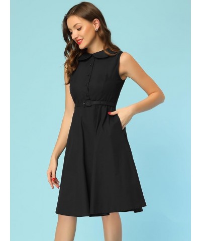 Peter Pan Collar Vintage Retro Dresses for Women's Doll Collar Sleeveless Cotton a Line Shirt Dress Black $21.93 Dresses