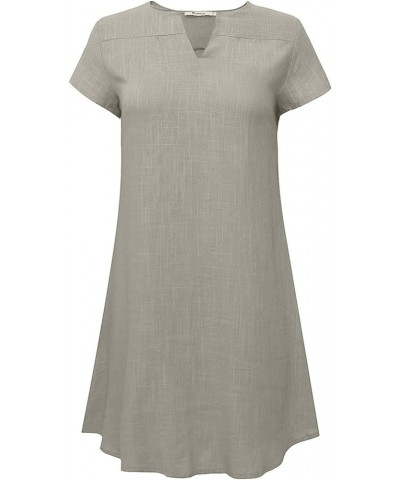 Summer Dresses for Women 2024 Casual Loose V-Neck Solid Short Sleeve Cotton and Linen Dress Beach Vacation Sundress Gray $5.0...