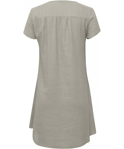 Summer Dresses for Women 2024 Casual Loose V-Neck Solid Short Sleeve Cotton and Linen Dress Beach Vacation Sundress Gray $5.0...