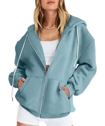 Oversized Hooded Sweatshirts for Women Zip Up Y2k Clothes Casual Drawstring Fall Fashion Jackets with Pockets 04 Light Blue $...