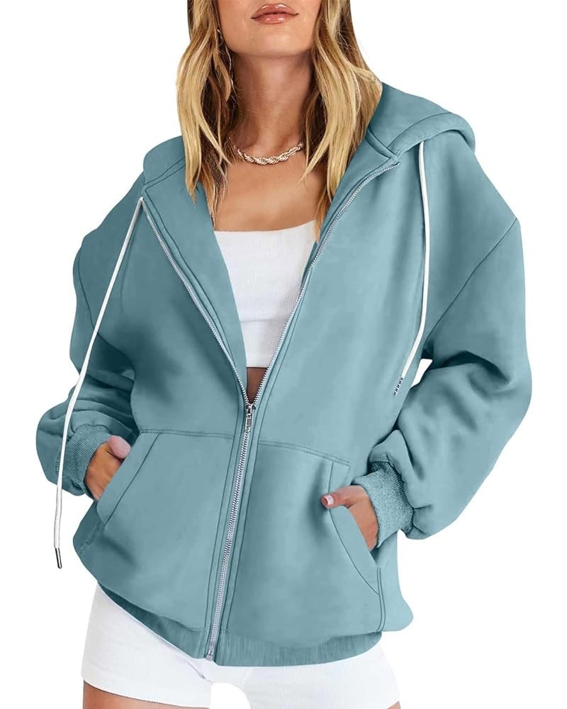 Oversized Hooded Sweatshirts for Women Zip Up Y2k Clothes Casual Drawstring Fall Fashion Jackets with Pockets 04 Light Blue $...