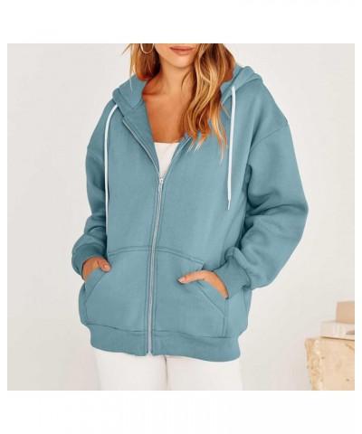 Oversized Hooded Sweatshirts for Women Zip Up Y2k Clothes Casual Drawstring Fall Fashion Jackets with Pockets 04 Light Blue $...