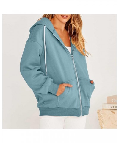 Oversized Hooded Sweatshirts for Women Zip Up Y2k Clothes Casual Drawstring Fall Fashion Jackets with Pockets 04 Light Blue $...