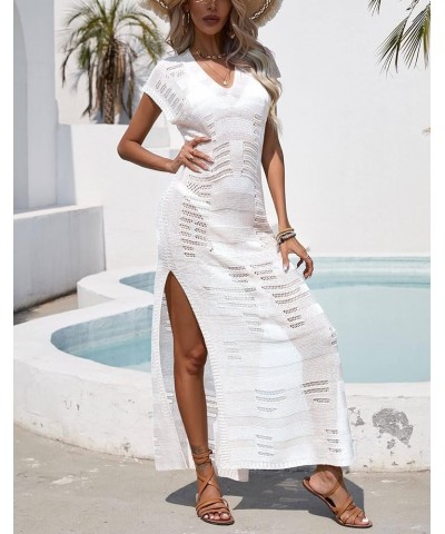 Women's Short Sleeve Long Swimsuit Cover Up Crochet Cover Ups Loose Beach Dress White 323 $15.18 Swimsuits