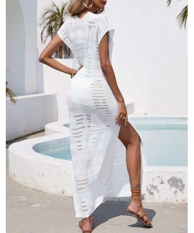 Women's Short Sleeve Long Swimsuit Cover Up Crochet Cover Ups Loose Beach Dress White 323 $15.18 Swimsuits