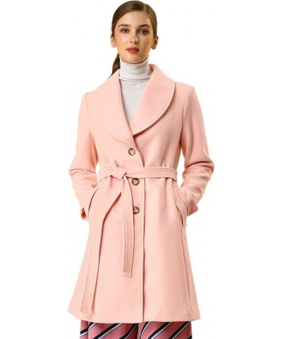 Women's Shawl Collar Outwear Winter Belted Single Breasted Coat Light Pink $31.08 Coats