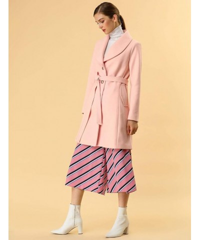 Women's Shawl Collar Outwear Winter Belted Single Breasted Coat Light Pink $31.08 Coats