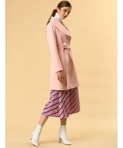 Women's Shawl Collar Outwear Winter Belted Single Breasted Coat Light Pink $31.08 Coats