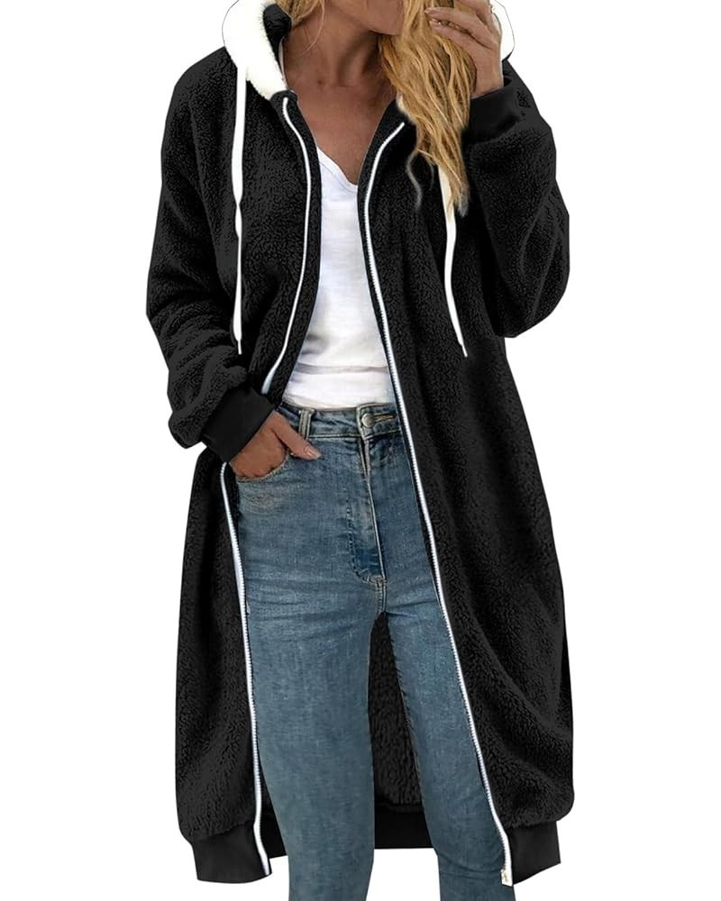 Fleece Pullover Hooded Women Oversized Loose Black of Friday Deal Tail Button Winter Warm Coat Fashion Jacket 111-black $9.14...