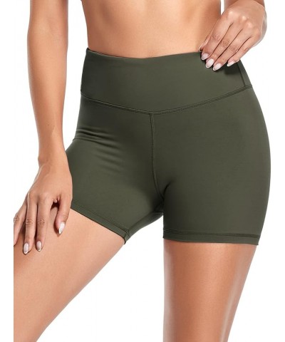 Biker Shorts for Women High Waist 4" Workout Yoga Tummy Control Compression Running Shorts with Inner Pocket Army Green $9.80...