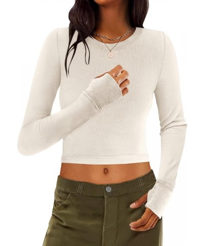 Women's Sleeveless Racerback Tank Top Basic Crewneck Ribbed Knit Fitted Crop/Tunic Tops Long Sleeve Crop Beige $11.00 Tanks