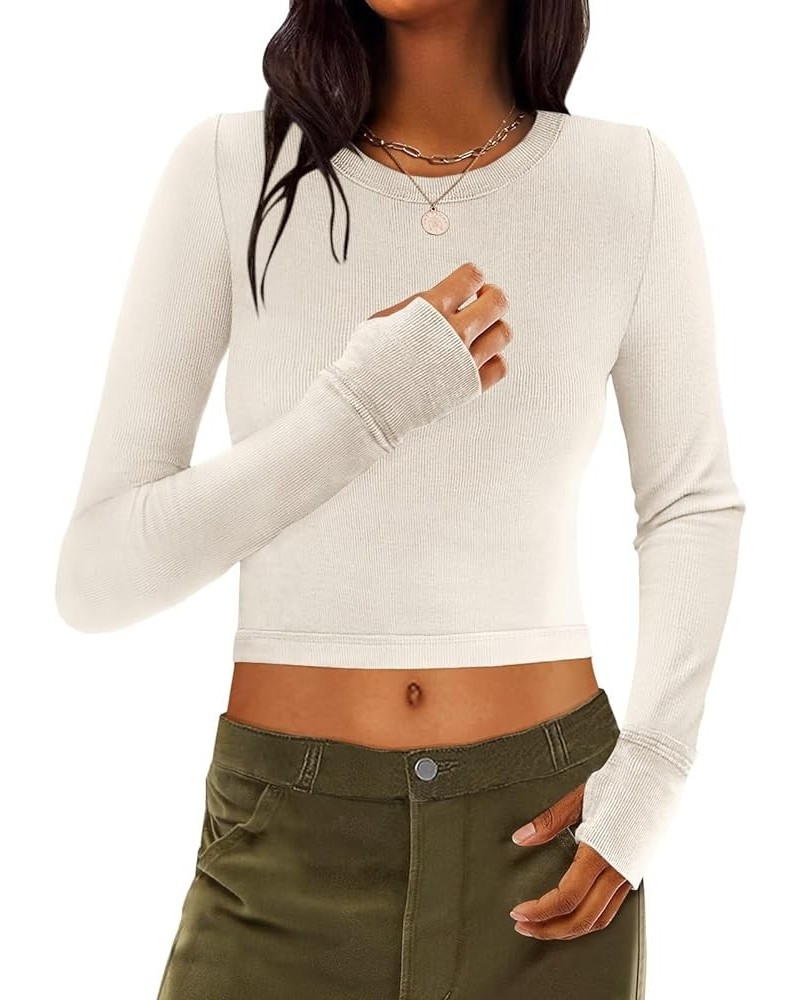 Women's Sleeveless Racerback Tank Top Basic Crewneck Ribbed Knit Fitted Crop/Tunic Tops Long Sleeve Crop Beige $11.00 Tanks