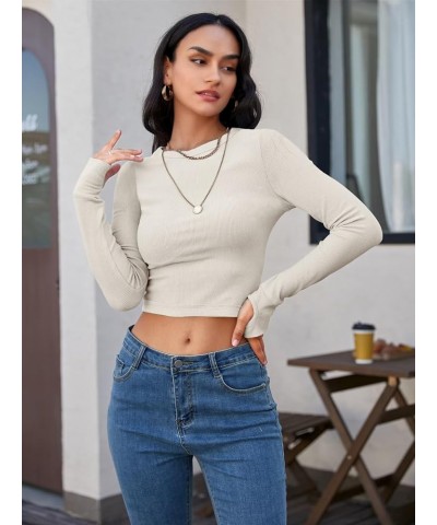 Women's Sleeveless Racerback Tank Top Basic Crewneck Ribbed Knit Fitted Crop/Tunic Tops Long Sleeve Crop Beige $11.00 Tanks