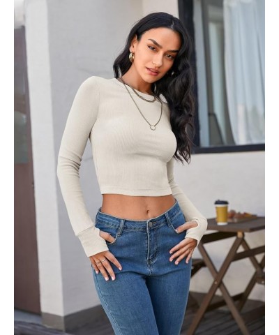 Women's Sleeveless Racerback Tank Top Basic Crewneck Ribbed Knit Fitted Crop/Tunic Tops Long Sleeve Crop Beige $11.00 Tanks