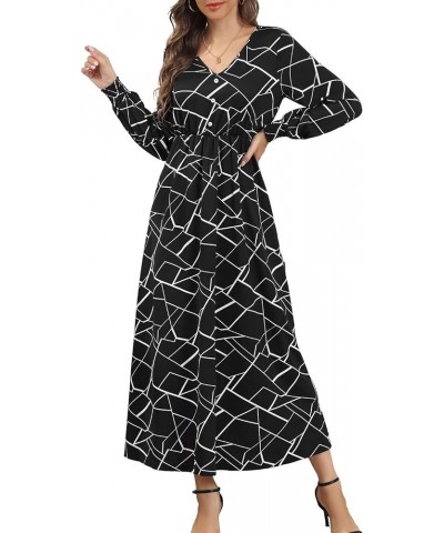 Women Casual Dresses V Neck Long Wedding Guest Dress Elegant Party Maxi Dresses Black Geometric $25.85 Dresses