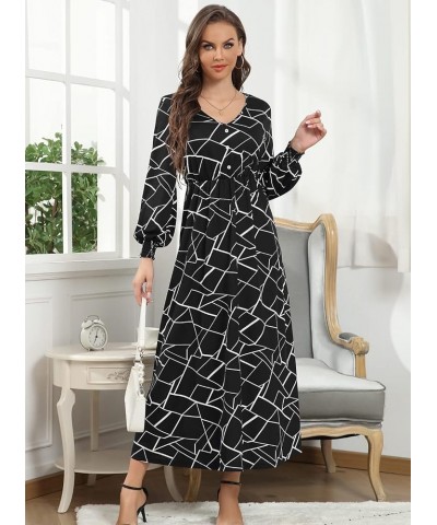 Women Casual Dresses V Neck Long Wedding Guest Dress Elegant Party Maxi Dresses Black Geometric $25.85 Dresses