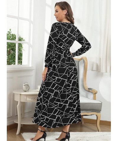 Women Casual Dresses V Neck Long Wedding Guest Dress Elegant Party Maxi Dresses Black Geometric $25.85 Dresses