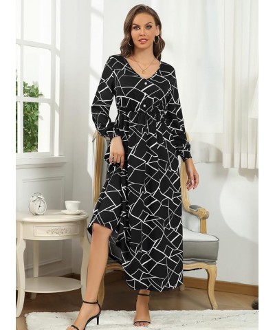 Women Casual Dresses V Neck Long Wedding Guest Dress Elegant Party Maxi Dresses Black Geometric $25.85 Dresses