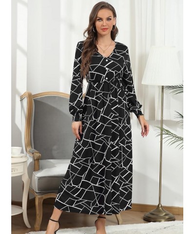 Women Casual Dresses V Neck Long Wedding Guest Dress Elegant Party Maxi Dresses Black Geometric $25.85 Dresses